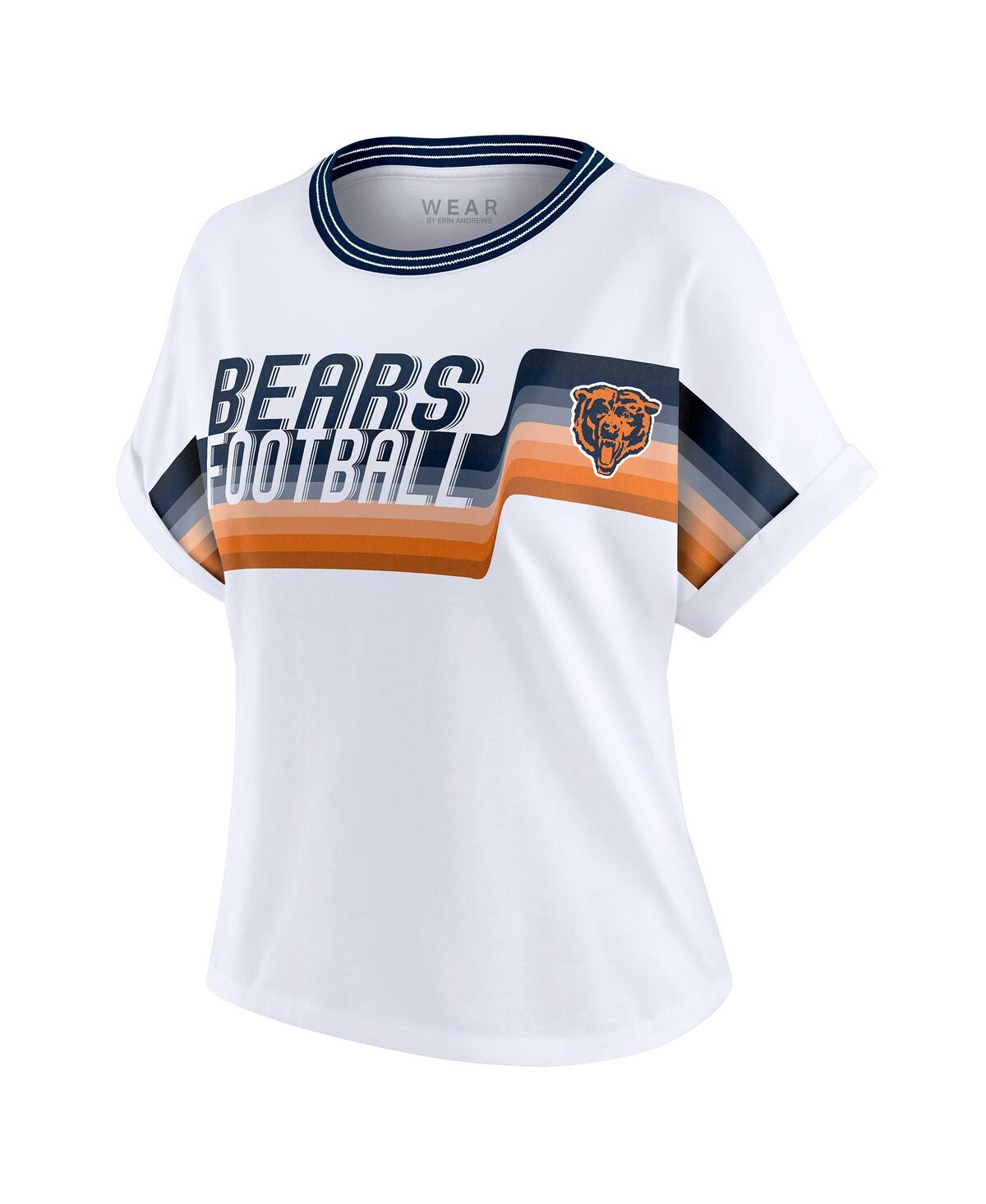 Wear By Erin Andrews White Chicago Bears Cropped Center Stripe Dolman T-shirt In White
