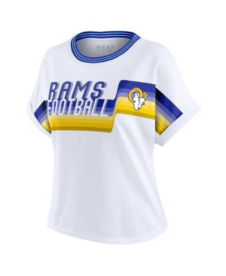 Women's White Los Angeles Rams Cropped Center Stripe Dolman T-Shirt