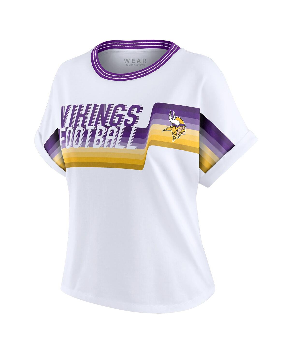 Wear By Erin Andrews White Minnesota Vikings Cropped Center Stripe Dolman T-shirt In White
