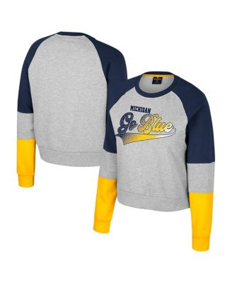 Colosseum - Women's Heather Gray Michigan Wolverines Katinka Rhinestone Scoop Neck Pullover Sweatshirt