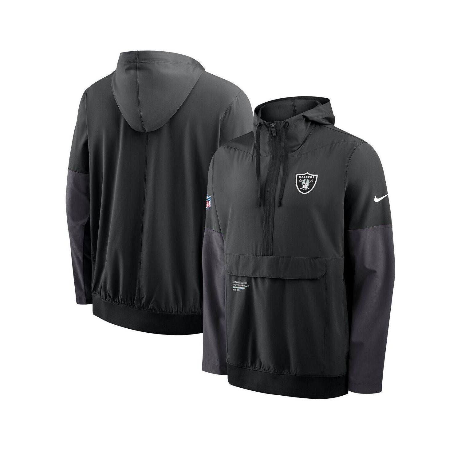 Men's Black Las Vegas Raiders Sideline Anorak Half-Zip Hoodie Jacket