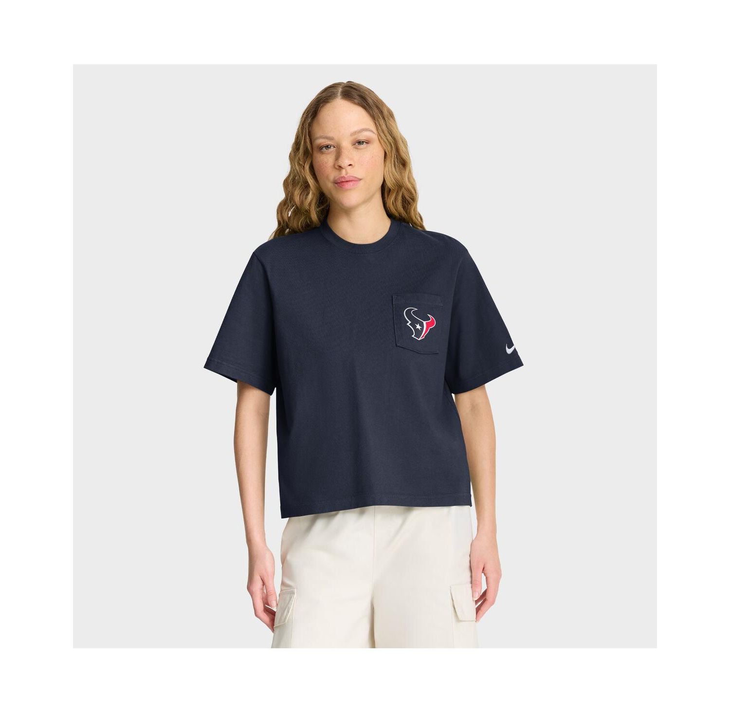 Women's Navy Houston Texans Rewind Pocket Boxy T-Shirt