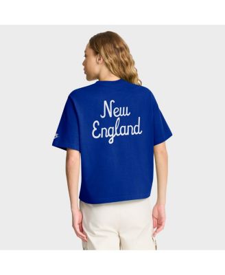Women's Navy New England Patriots Rewind Pocket Boxy T-Shirt