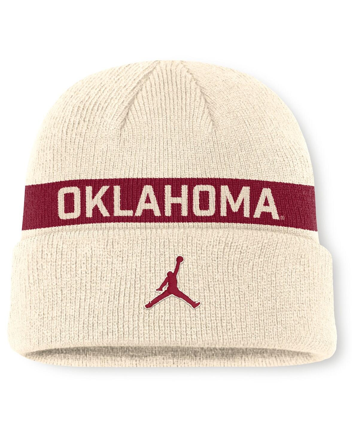 Jordan Men's Natural Oklahoma Sooners Peak Primetime Utility Cuffed Knit Hat In Burgundy