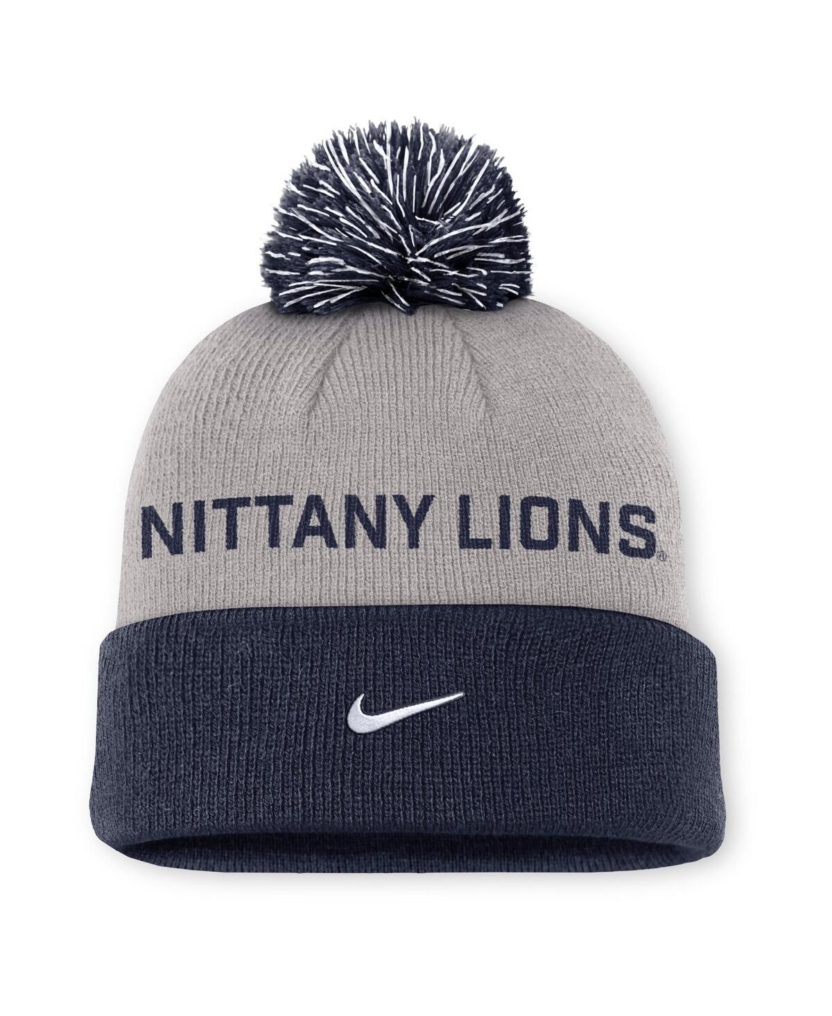 Nike Men's Gray/navy Penn State Nittany Lions Primetime Peak Cuffed Pom With Knit Hat In Gray