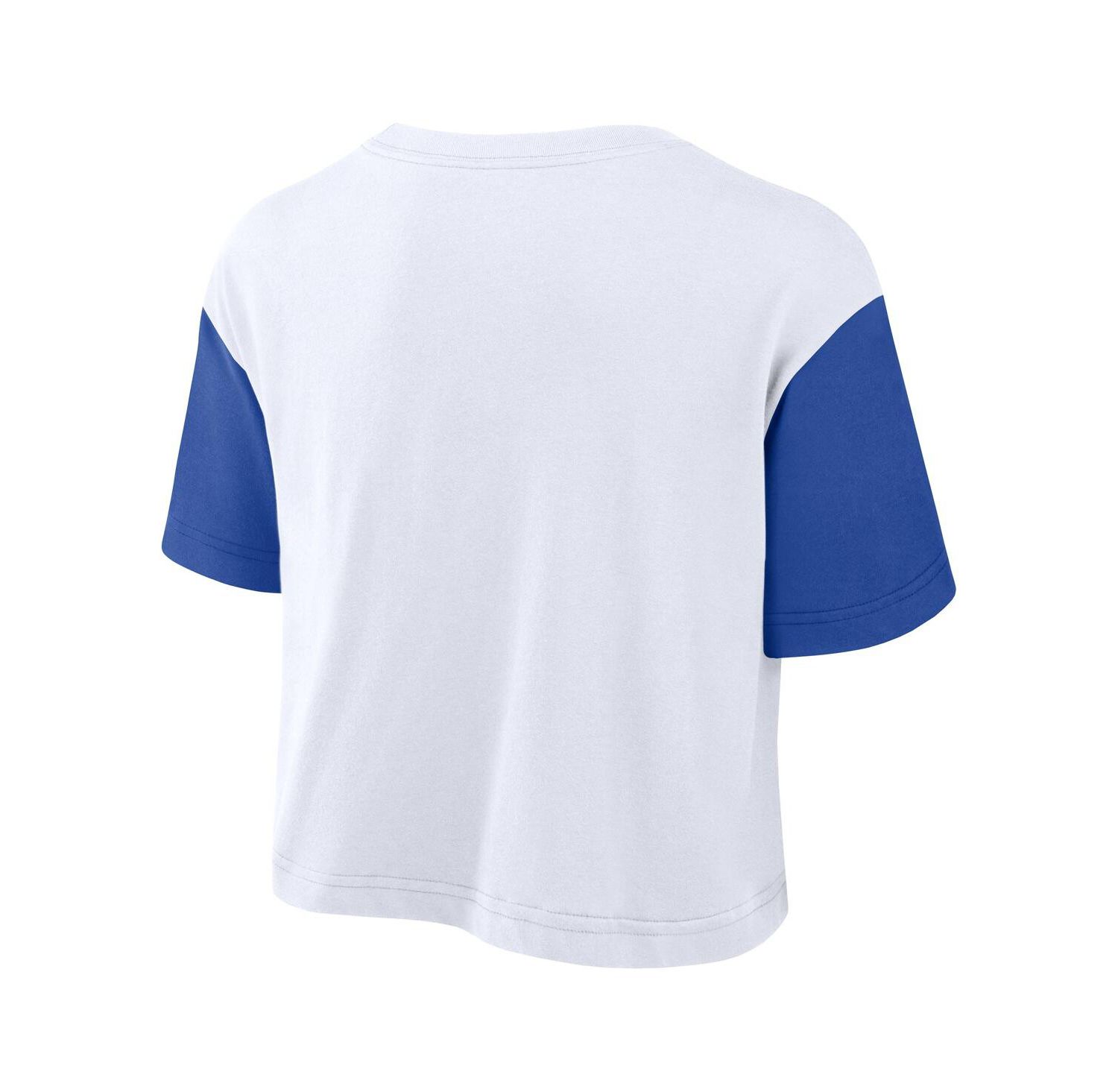 Women's White/Royal Kentucky Wildcats Color Block Script Performance Cropped T-Shirt