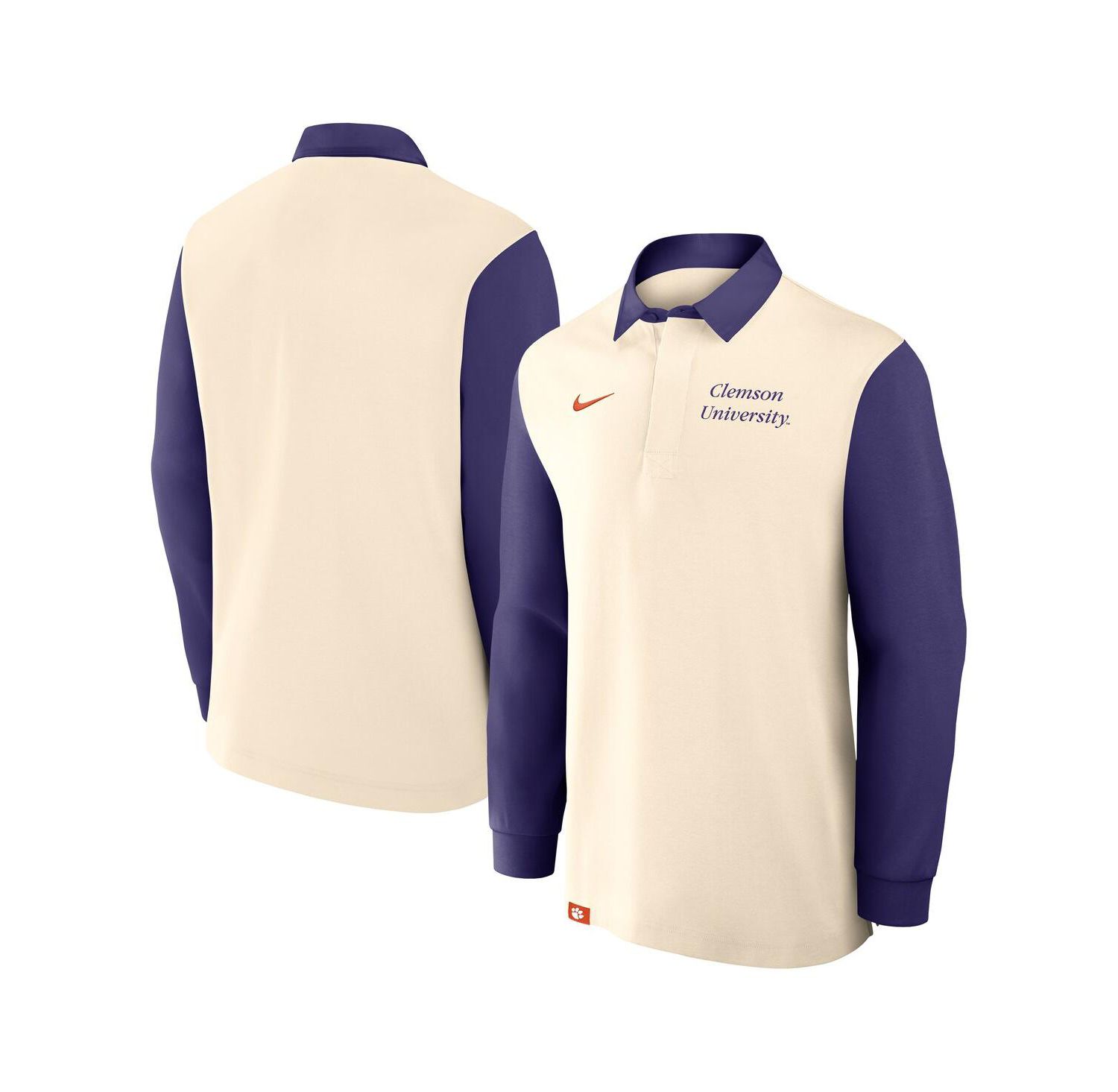 Men's Tan/Purple Clemson Tigers Rugby Long Sleeve Shirt