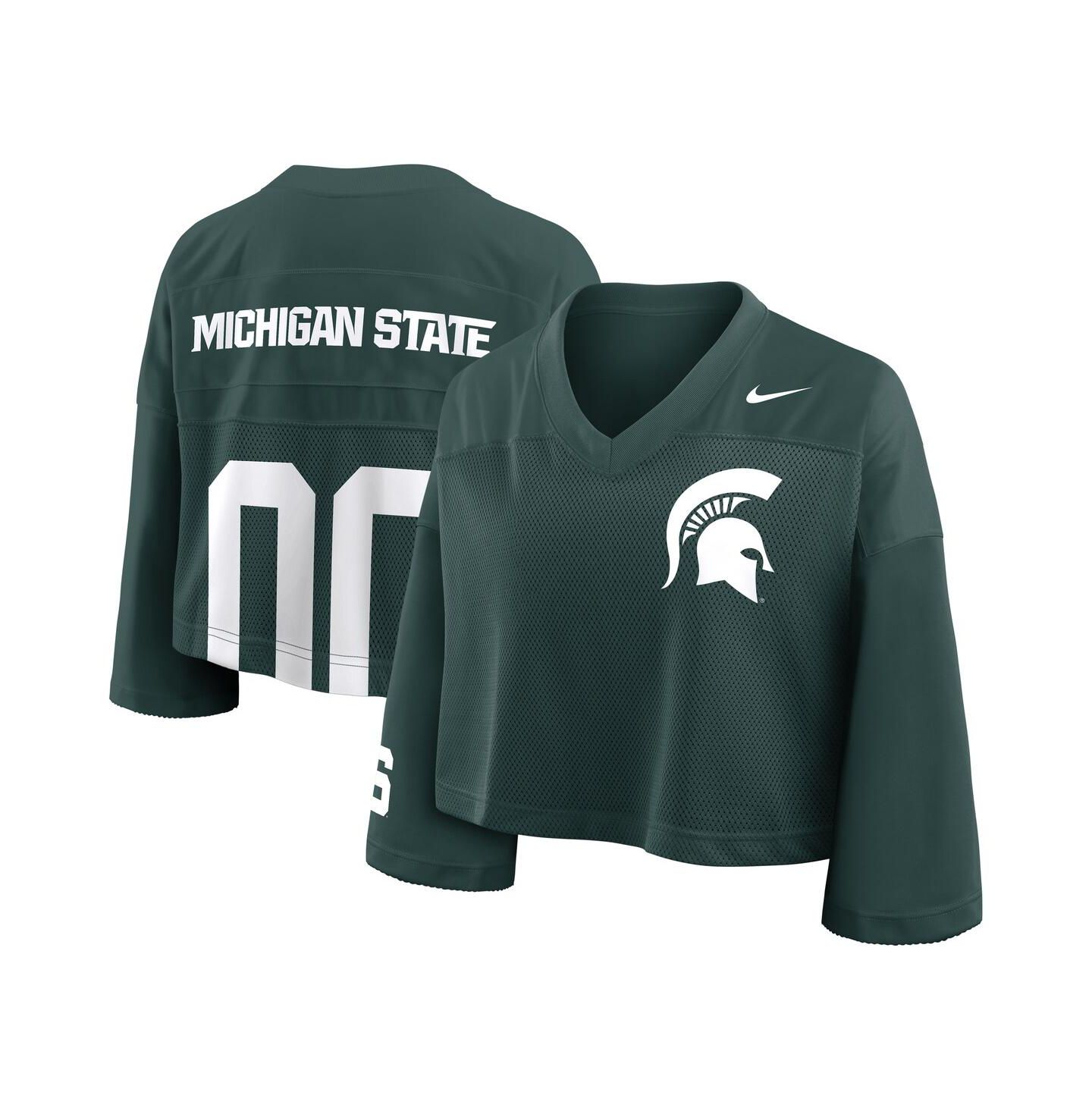 Женское джерси Nike Women's Green Michigan State Spartans Cropped Mesh Fashion Jersey — фото 1