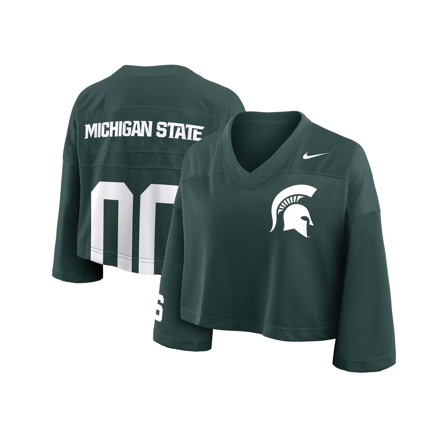 Women's Green Michigan State Spartans Cropped Mesh Fashion Jersey