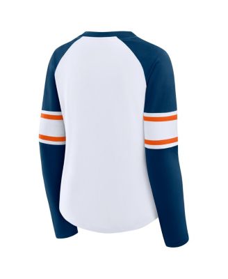 Women's White/Navy Chicago Bears Redzone Blitz Package Raglan Lace-Up V-Neck Long Sleeve T-Shirt