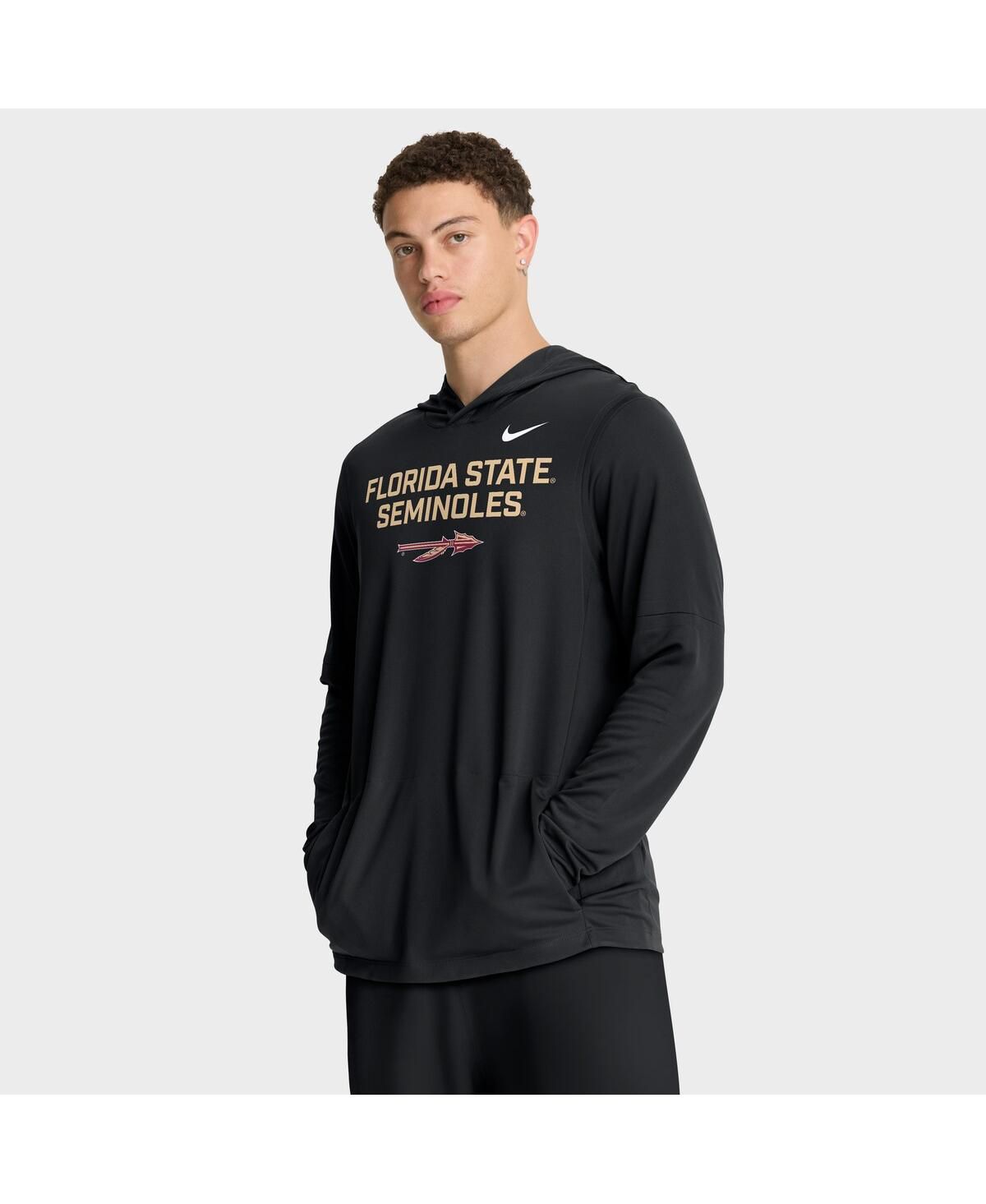 Мужская черная футболка с капюшоном Florida State Seminoles 2025 Sideline Performance с длинным рукавом