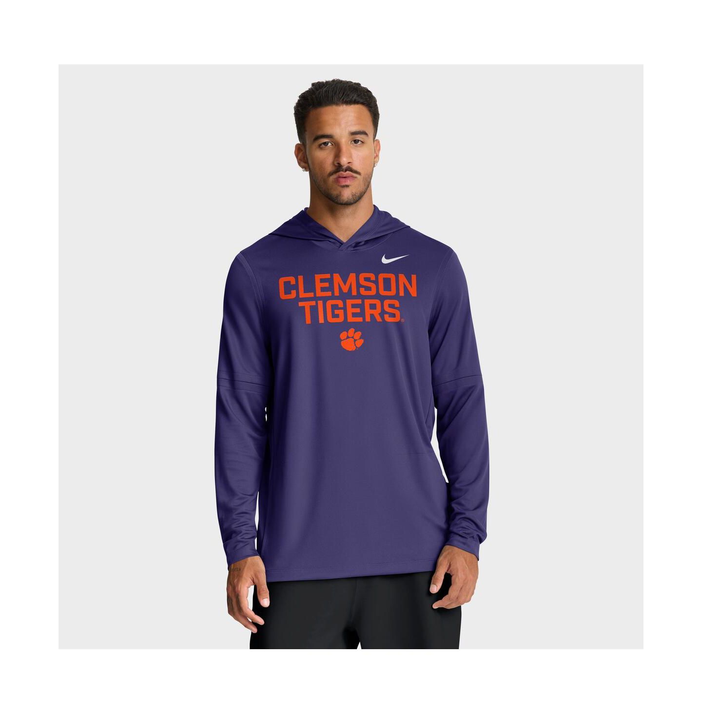 Мужское худи Nike Purple Clemson Tigers 2025 Sideline Performance Long Sleeve T-Shirt — фото 1