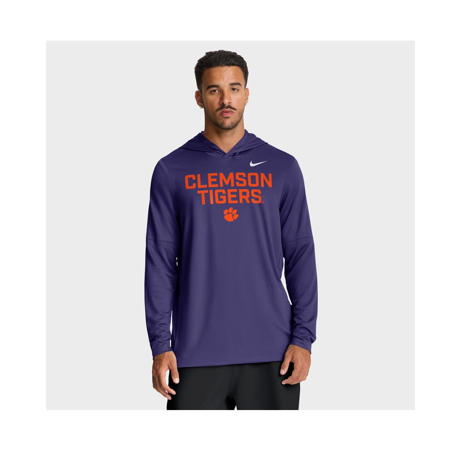 Men's Purple Clemson Tigers 2025 Sideline Performance Long Sleeve Hoodie T-Shirt