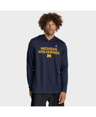 Jordan - Men's Navy Michigan Wolverines 2025 Sideline Performance Long Sleeve Hoodie T-Shirt