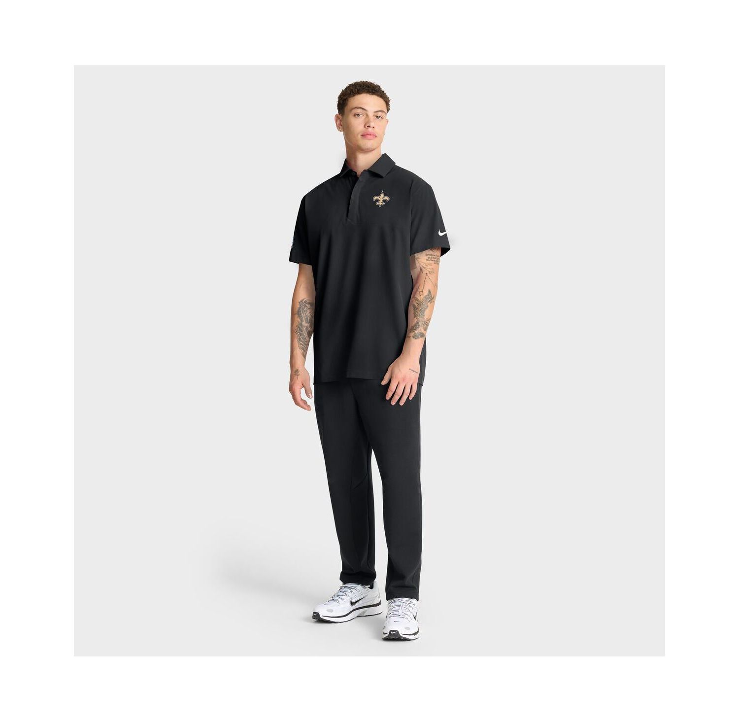 Men's Black New Orleans Saints Sideline City Pride Woven Performance Polo Shirt