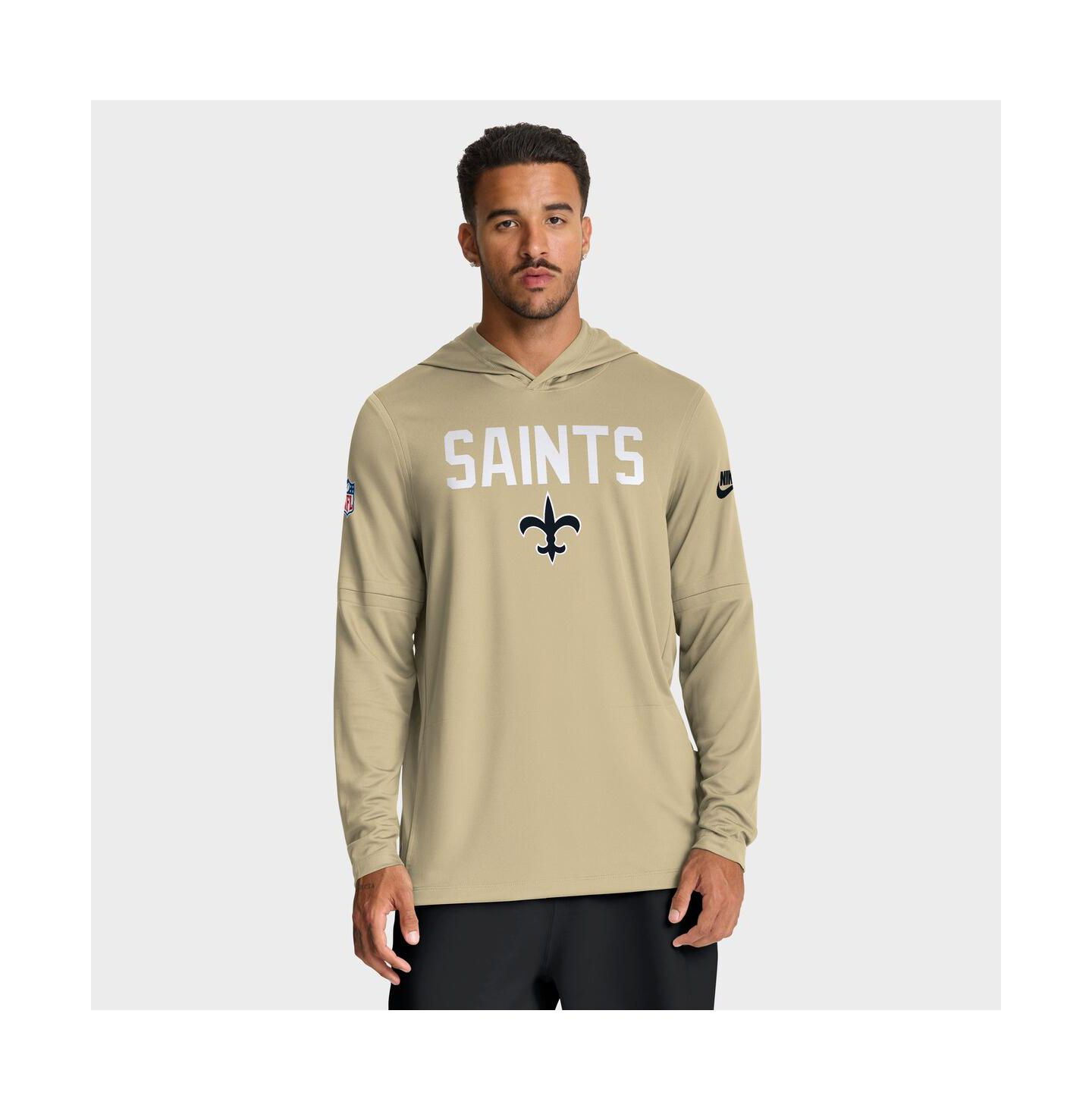 Мужская лёгкая футболка с капюшоном Nike New Orleans Saints Sideline Alt Pack, Gold — фото 1