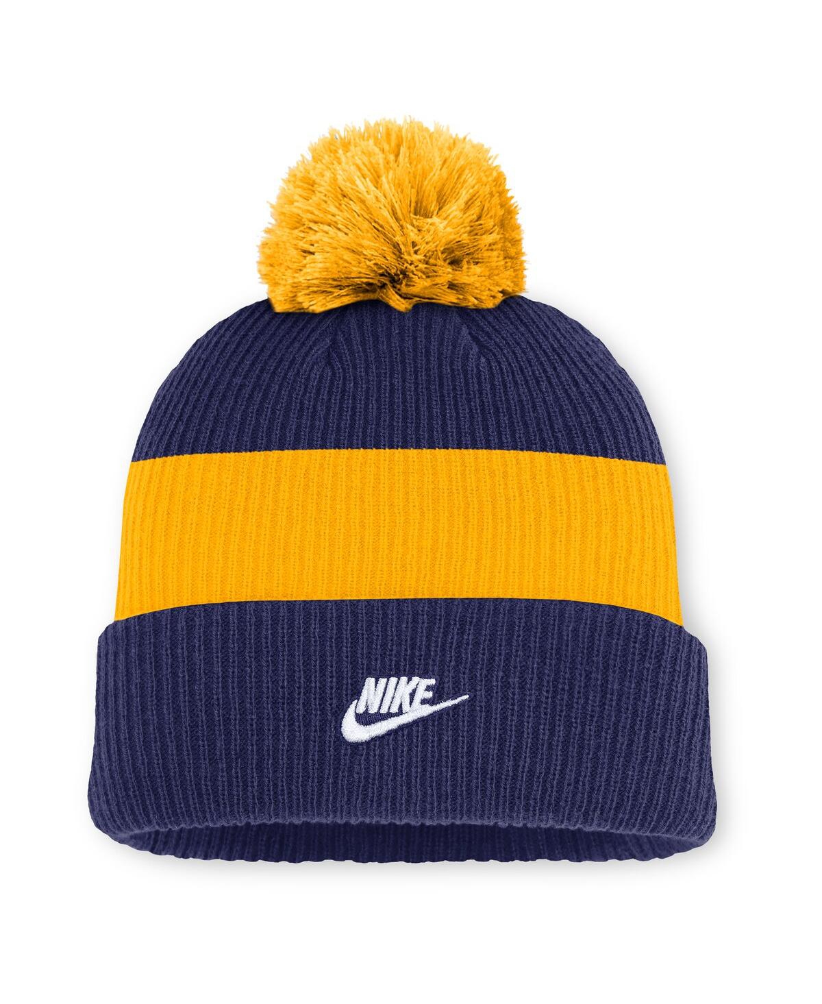 Nike Blue/gold Milwaukee Brewers Cooperstown Collection Peak Standard Cuffed Knit Hat With Pom In Blue