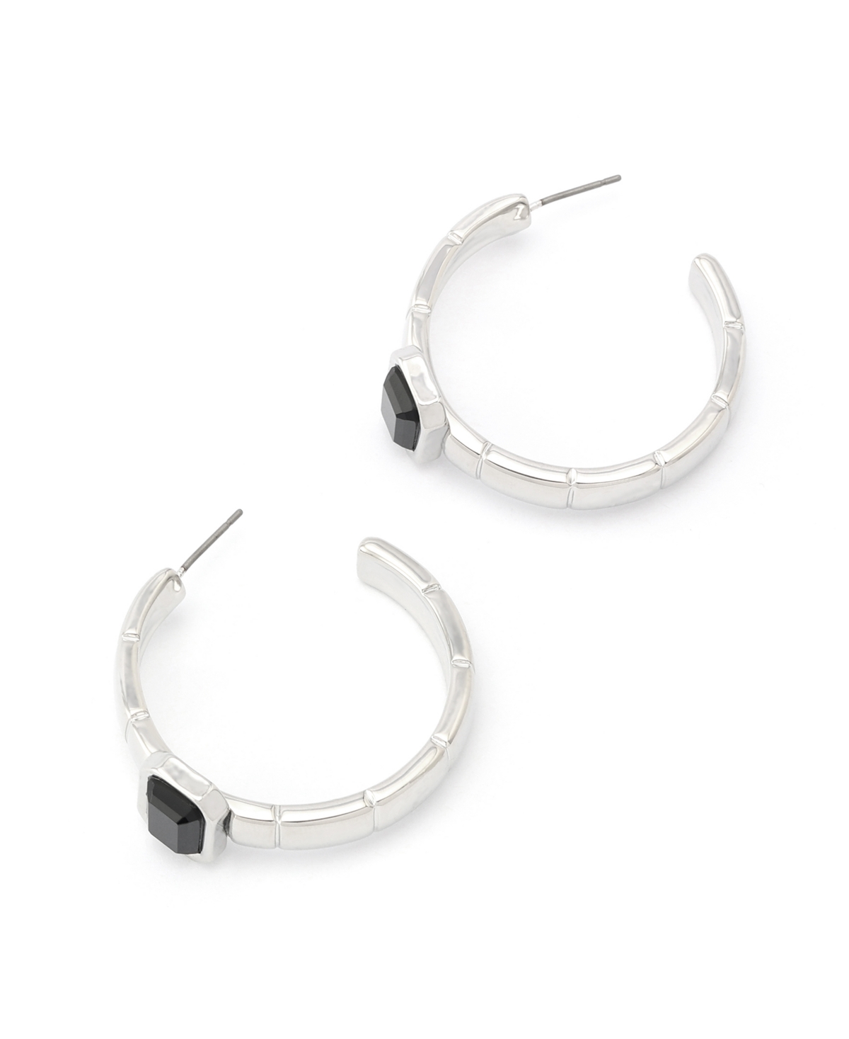 Steve Madden Faux Stone Gem Watch Chain Hoop Earrings