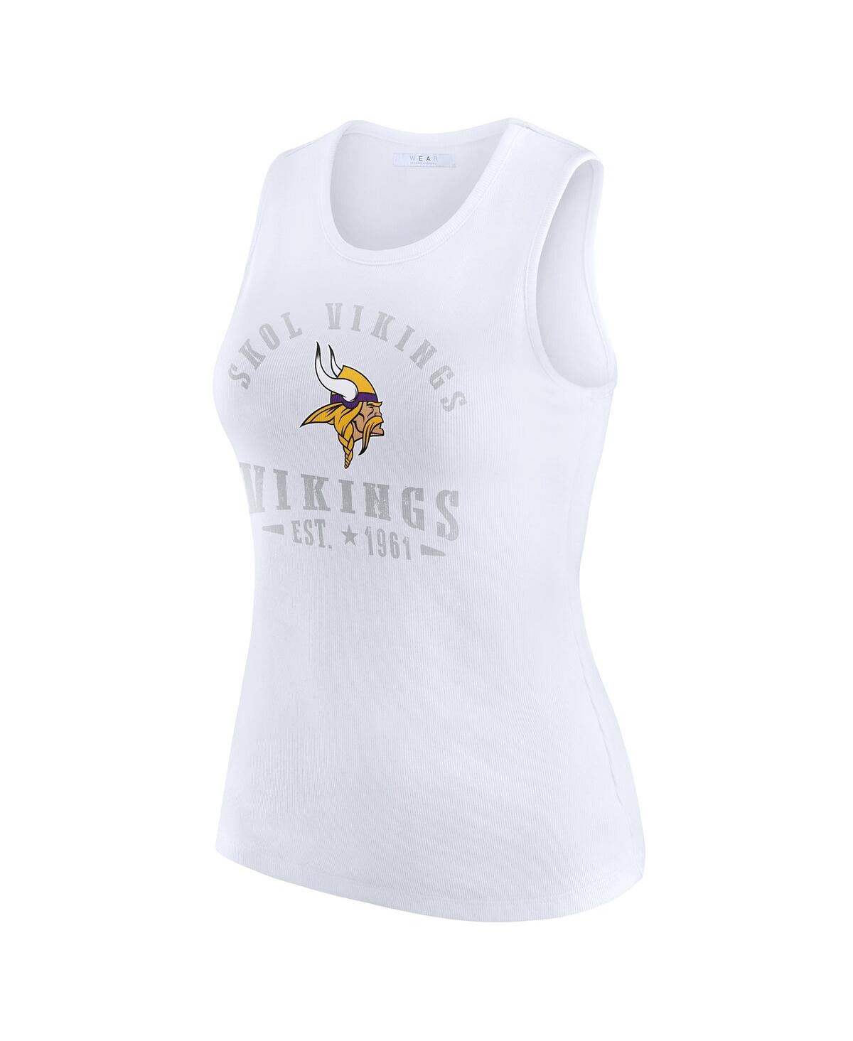 Wear By Erin Andrews Women's White Minnesota Vikings Ribbed Graphic Tank Top In White
