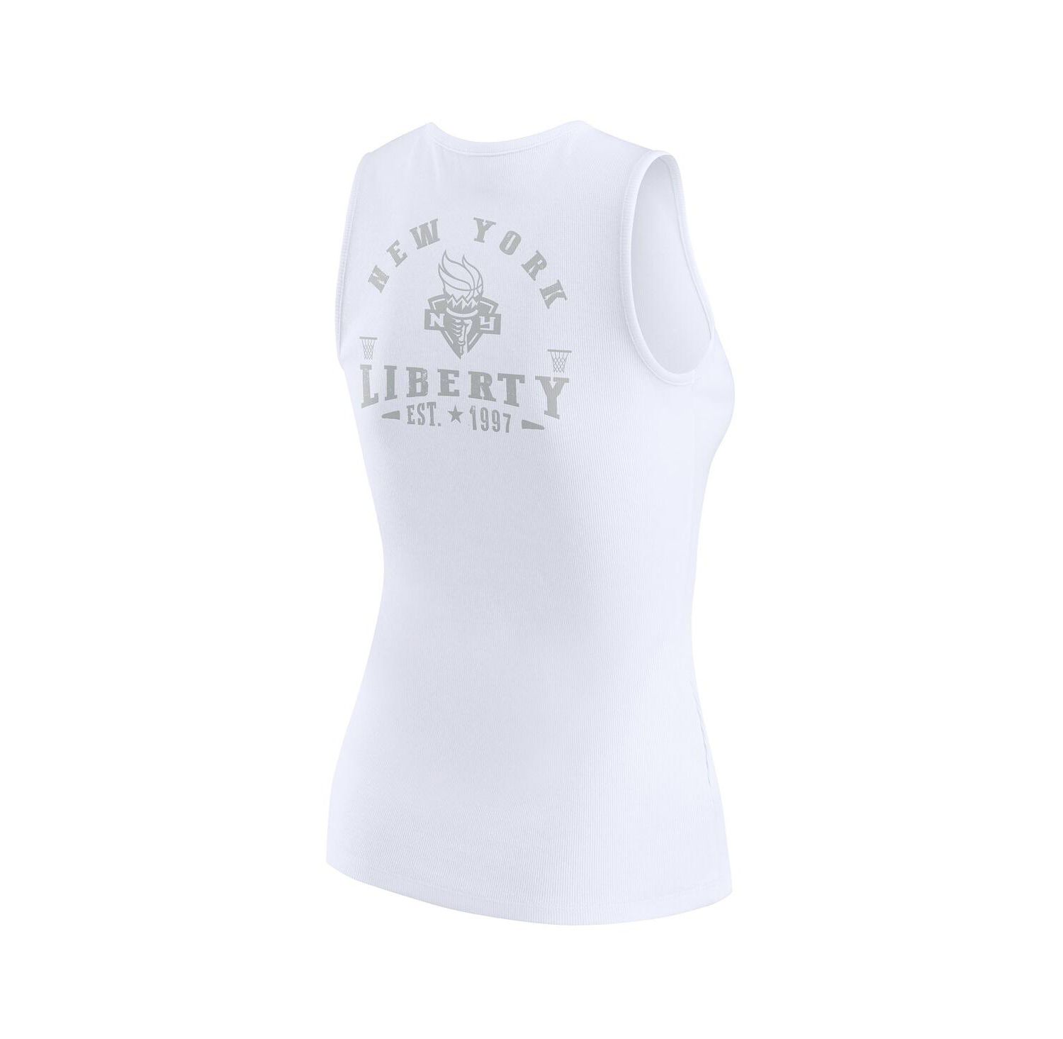 Women's White New York Liberty Rib-Knit Henley Tank Top
