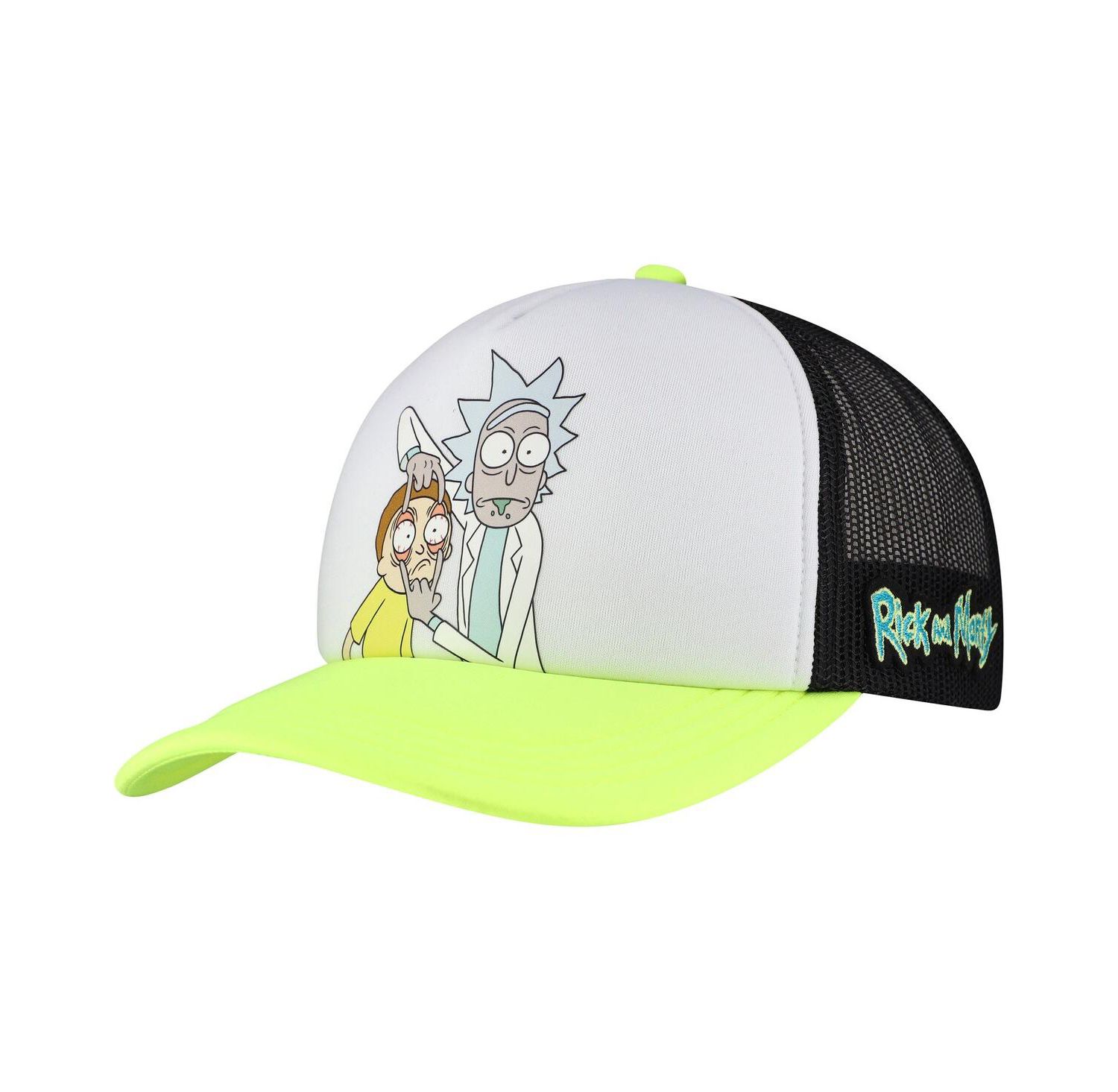 Men's and Women's White/Neon Green Rick And Morty Graphic Foam Trucker Adjustable Hat