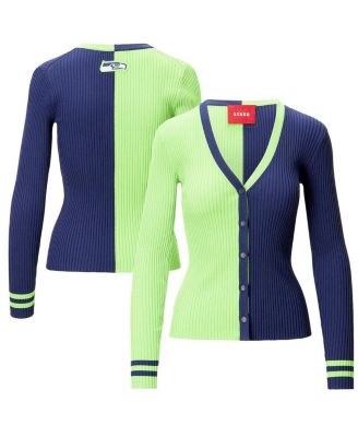 Staud - Women's Neon Green/Navy Seattle Seahawks Cargo Sweater