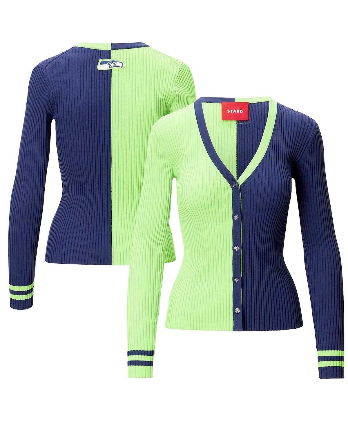 Staud Women's Neon Green/navy Seattle Seahawks Cargo Sweater In Multi