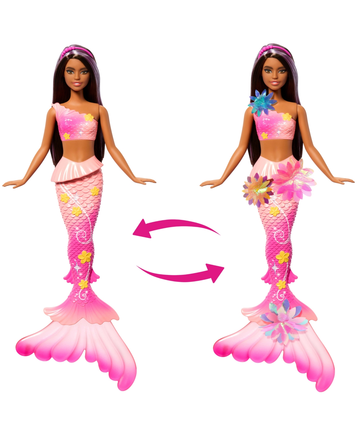 Barbie Flower Magic Mermaid Toy Doll With Surprise Blooming Flowers Feature And Headband Accessory In Multi