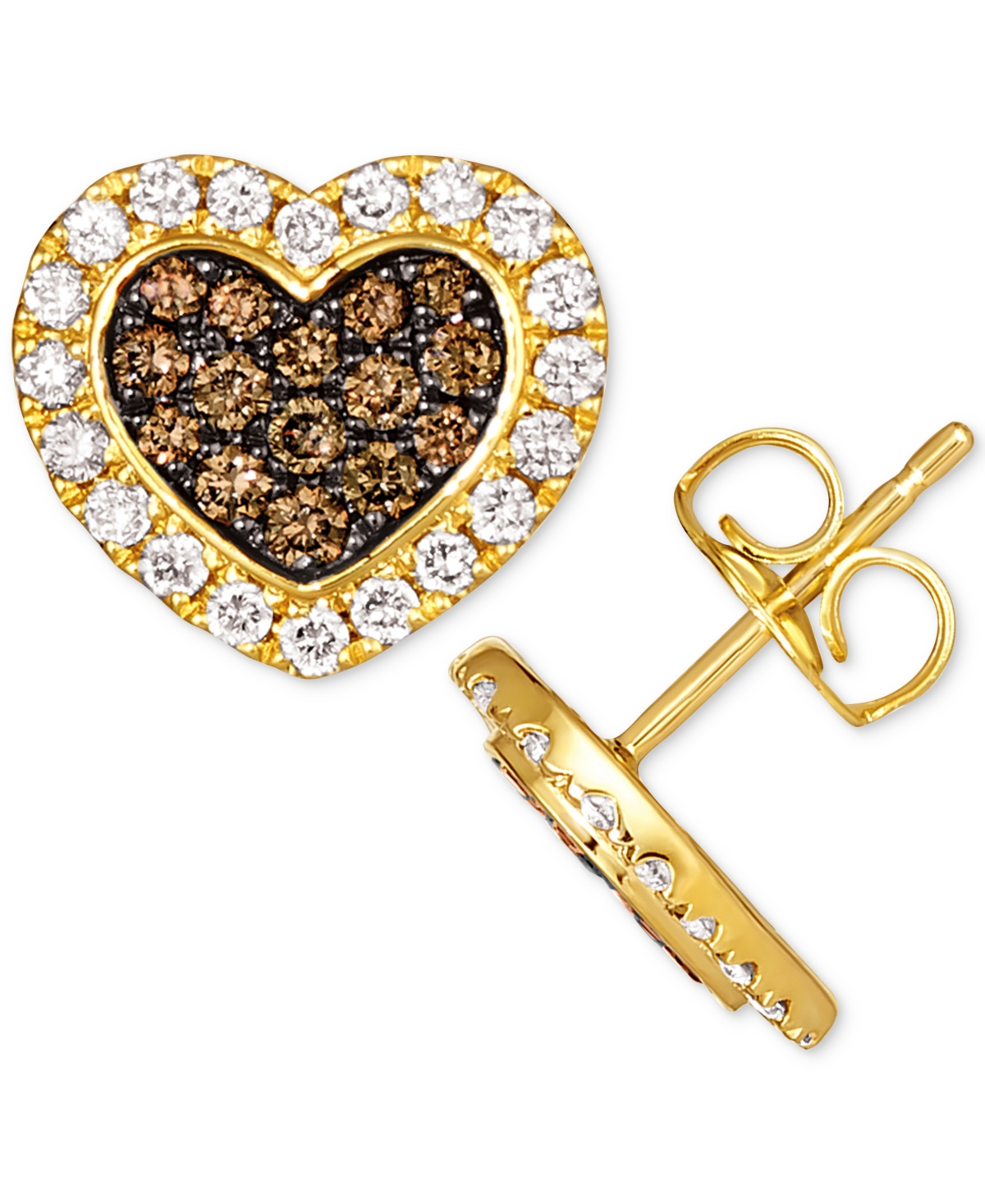 Le Vian Chocolate Diamond & Nude Diamond Halo Heart Stud Earrings (3/4 Ct. T.w.) In 14k Gold In Gold