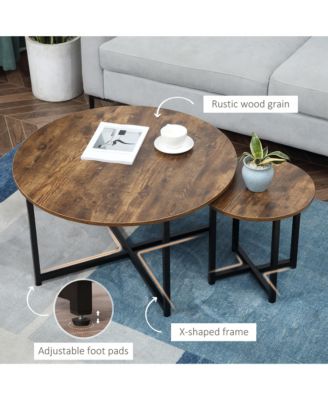 Set of 2 Round Tables with Metal Frame,