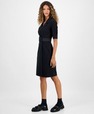 Women's Collared Faux-Wrap Scuba Sheath Dress