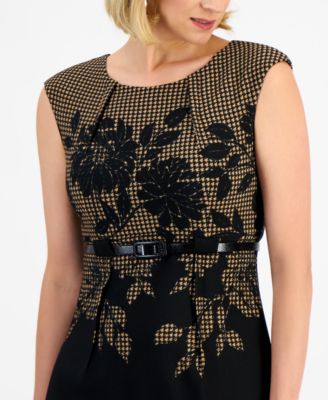 Women's Ottoman Round-Neck Cut-Out Belted Dress