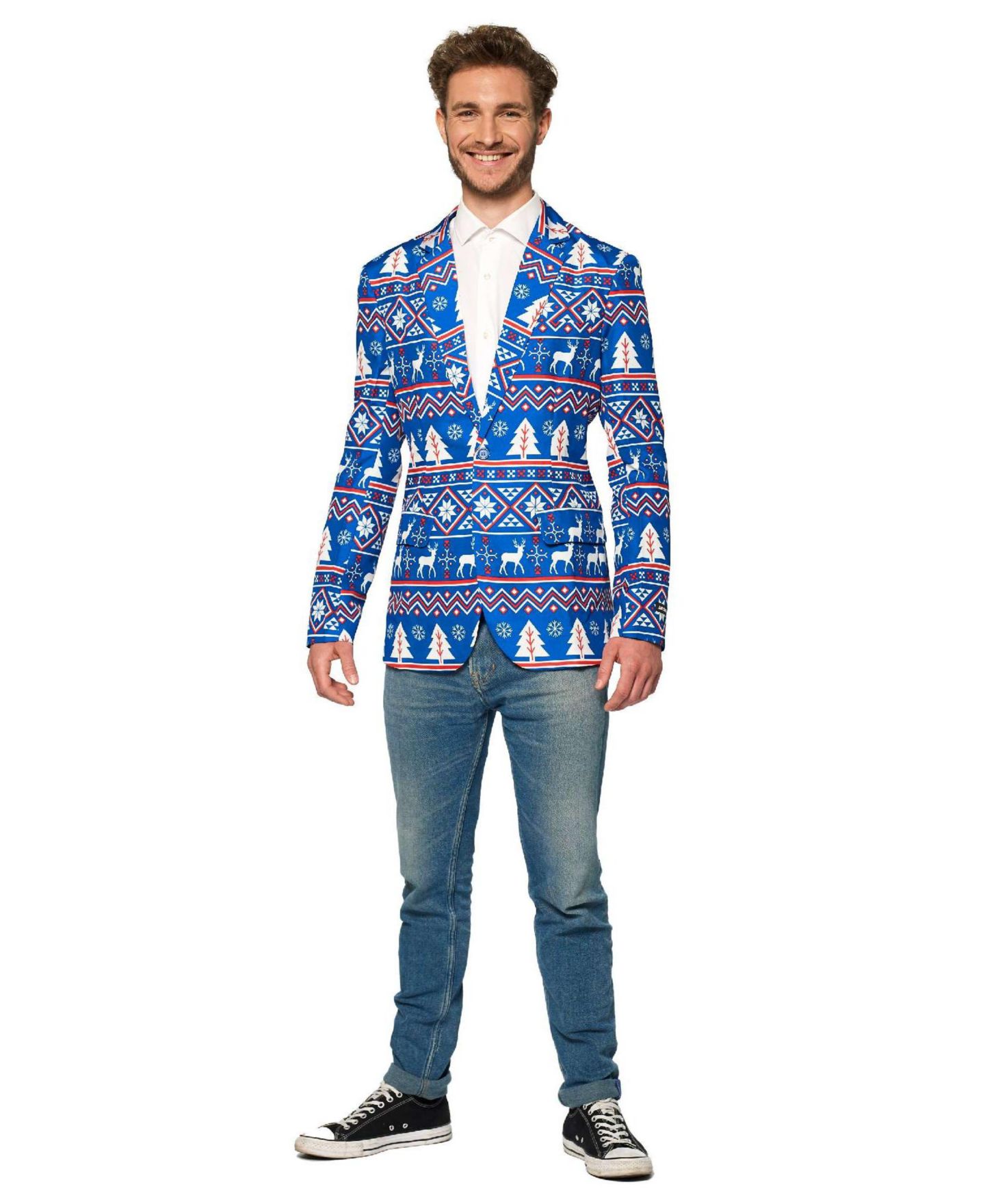 Мужской пиджак Suitmeister Blue Christmas Blazer - Ugly X- Mas Holiday Festive Nordic Print - Blue - White, цвет: Синий — фото 3