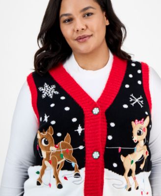 Trendy Plus Rudolf V-Neck Button-Front Vest