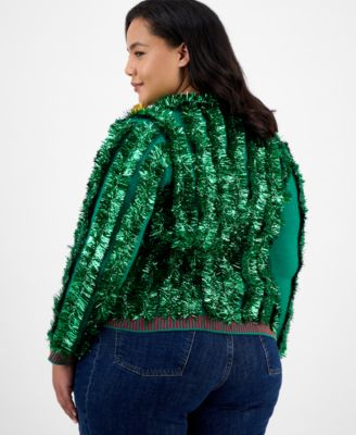 Trendy Plus Cropped Tinsel Long-Sleeve Cardigan