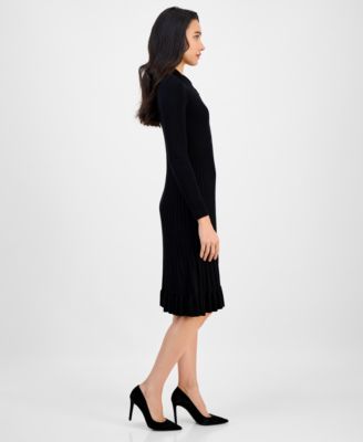 Women's Spread-Collar Long-Sleeve Sweater Dress