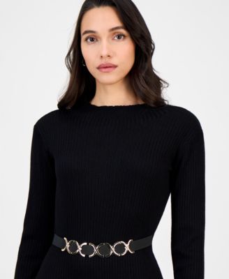 Women's Mock-Neck Zip-Slit Sweater Dress