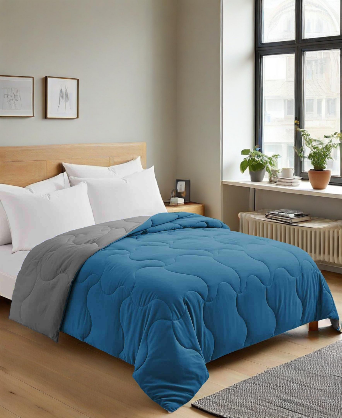 Unikome Lightweight Reversible Quilted Down Alternative Comforter, Twin In Blue