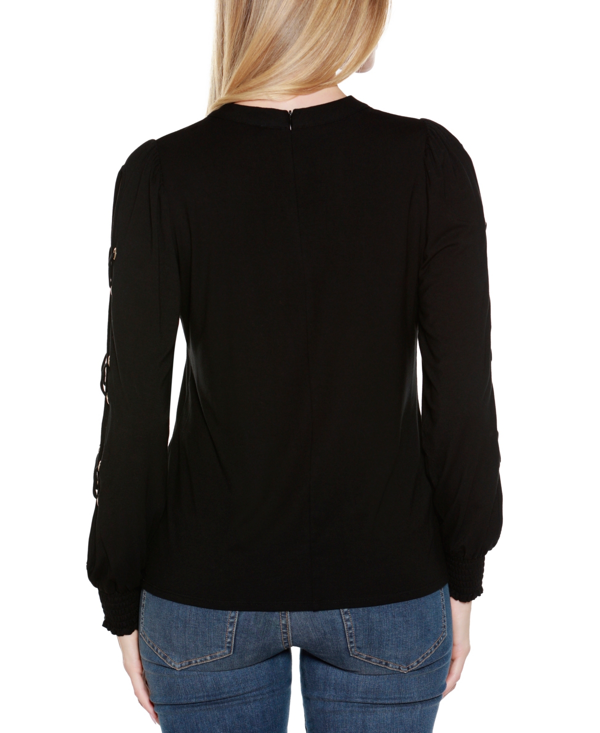 Belldini Plus Size Slit-sleeve Keyhole Knit Top In Black