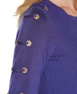 Women's Grommet-Trim Ribbed Sweater