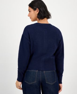 Juniors' Heart-Embroidered Crewneck Cardigan