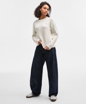 Juniors' Cable-Knit Ballet Slipper Embroidered Sweater