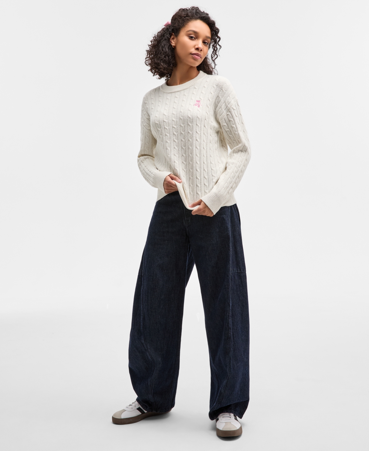 Hooked Up By Iot Juniors' Cable-knit Ballet Slipper Embroidered Sweater In Multi