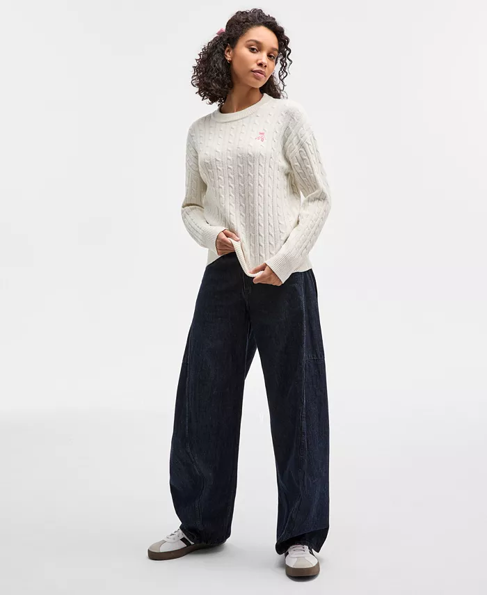 Juniors' Cable-Knit Ballet Slipper Embroidered Sweater - thumbnail 3