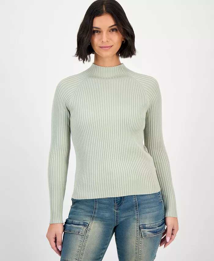 Juniors' Mock-Neck Rib-Knit Sweater - thumbnail 3