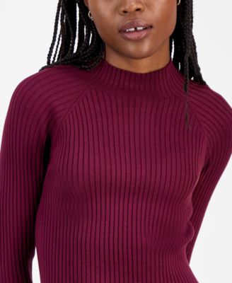 Juniors' Mock-Neck Rib-Knit Sweater 