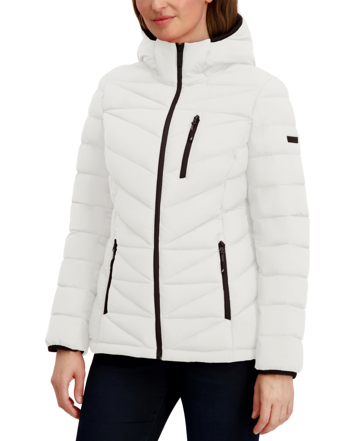 Nautica Women's Hooded Zip-front Puffer Coat In White