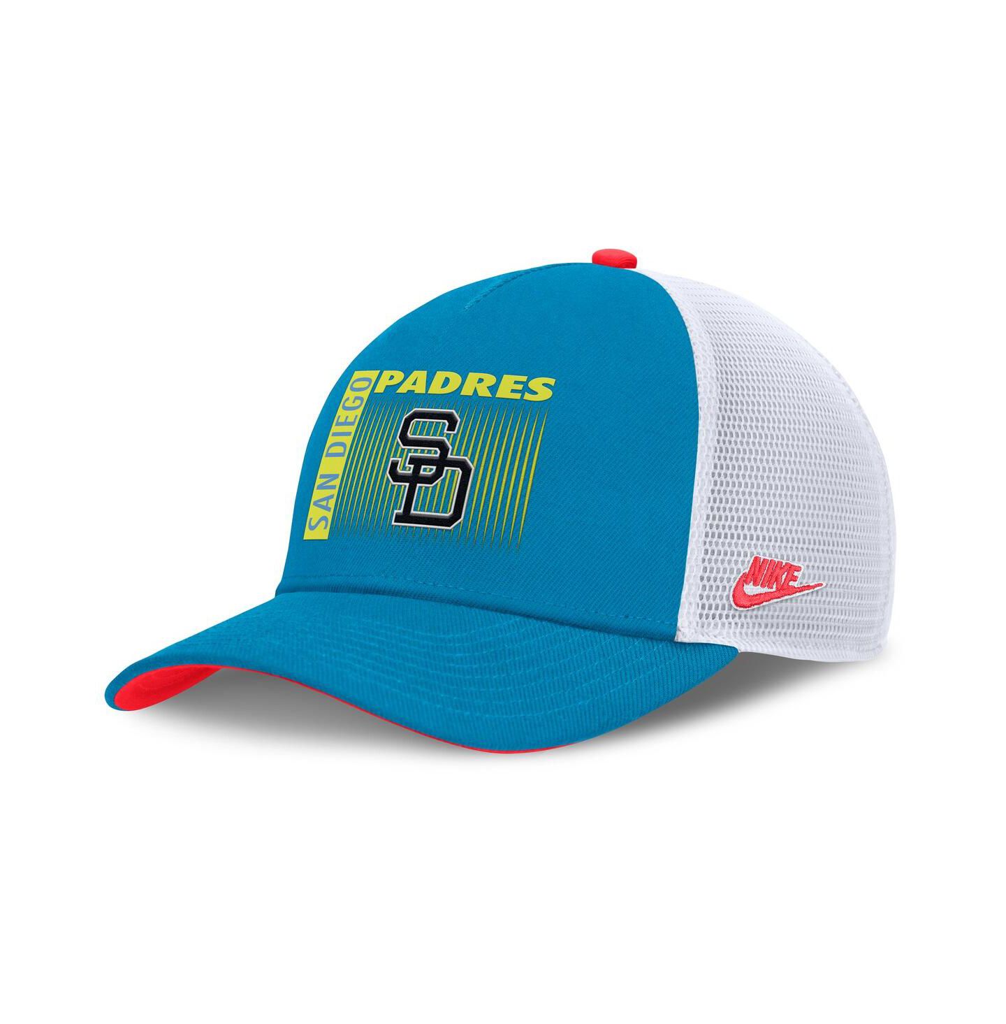 Мужская кепка Nike Teal San Diego Padres Neon 90s Rise Structured Performance Adjustable Trucker Hat — фото 1