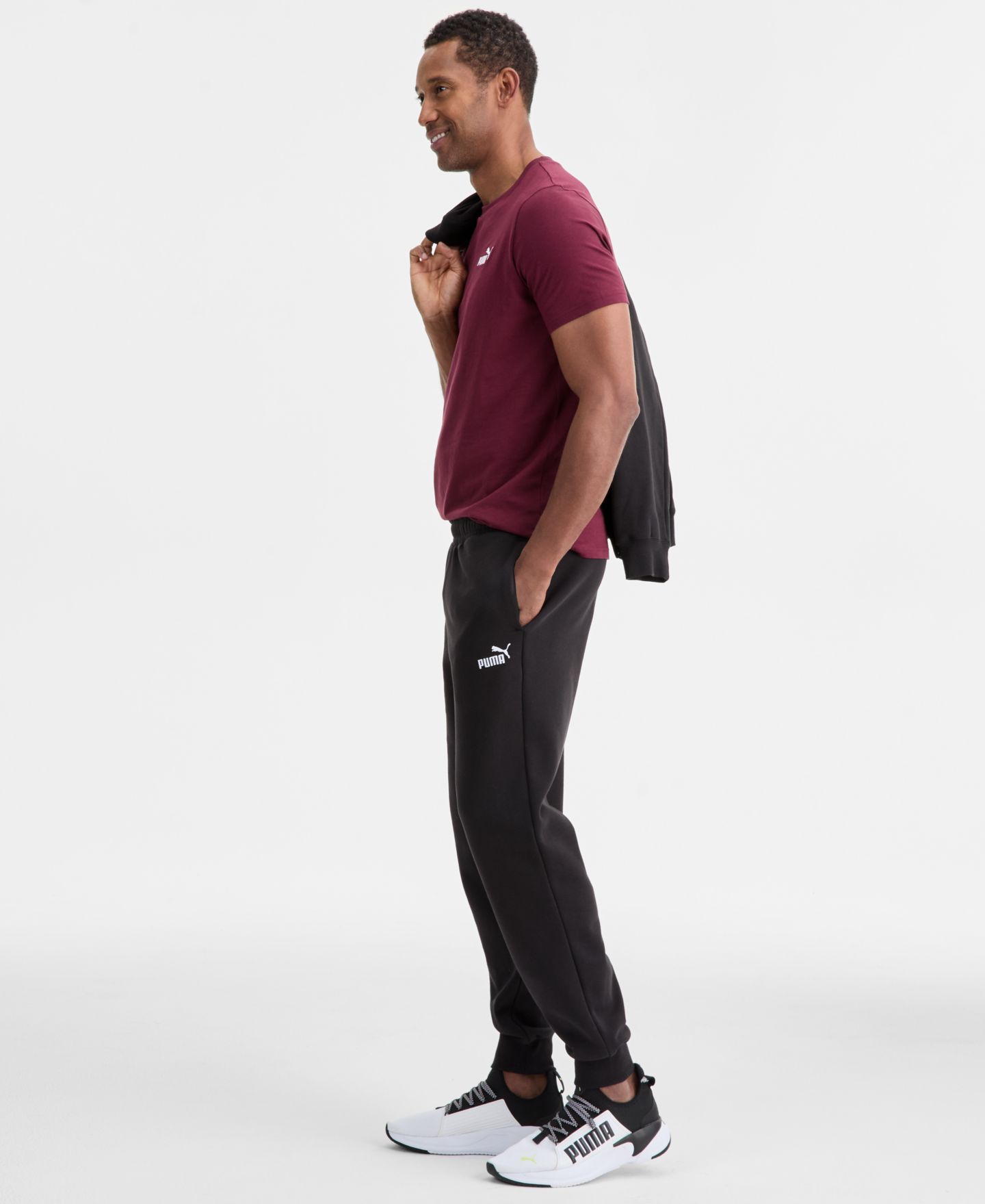 Мужские брюки PUMA Fleece Sweatpants, Logo T-Shirt & Fleece Zip-Front Track Jacket, цвет: Снежный — фото 3
