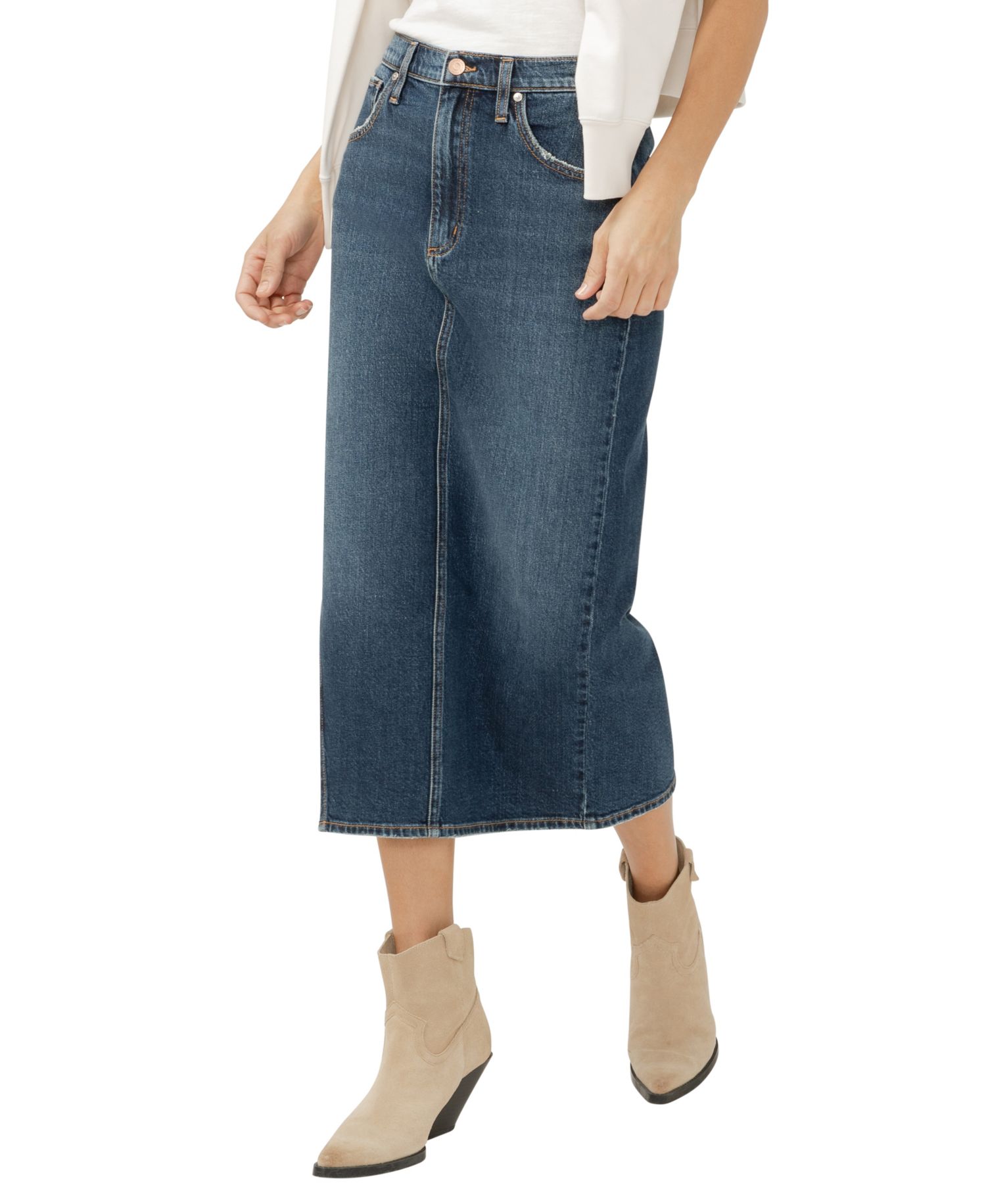 Women's Side Slit Denim Midi Skirt
